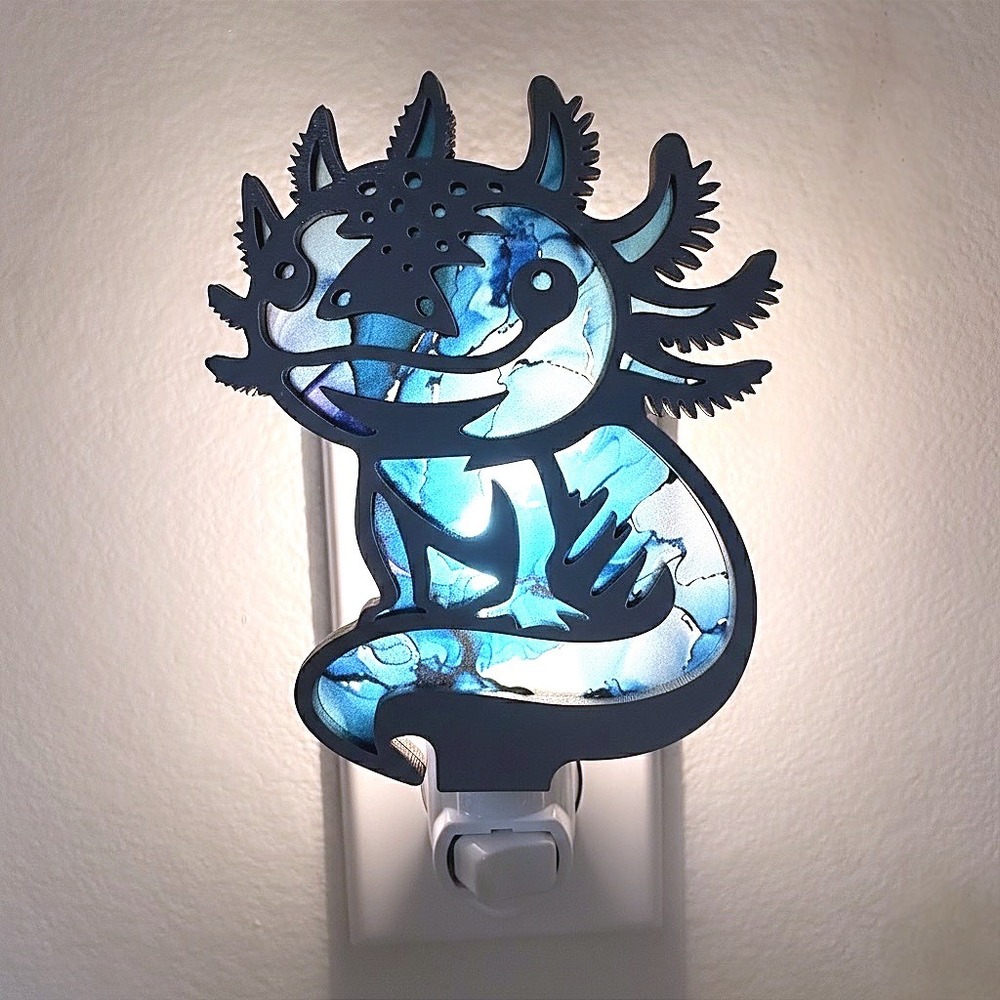 Axolotl Handmade Night‎ Light Plug In Blue Alcohol Ink Design Cute Creature